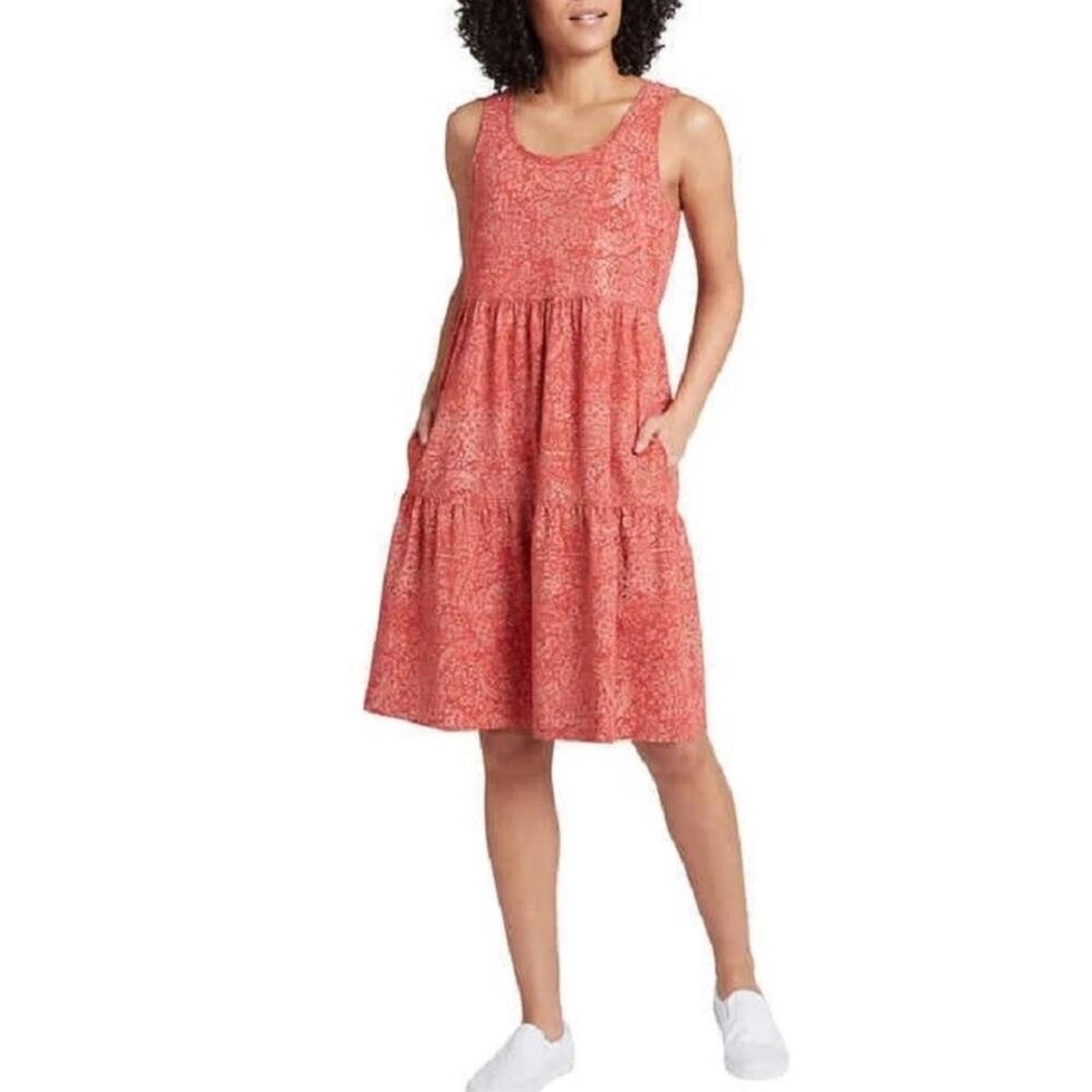FRYE Women’s Sz Medium Bandana Print Sleeveless Dress Orange Tiered Cotton
